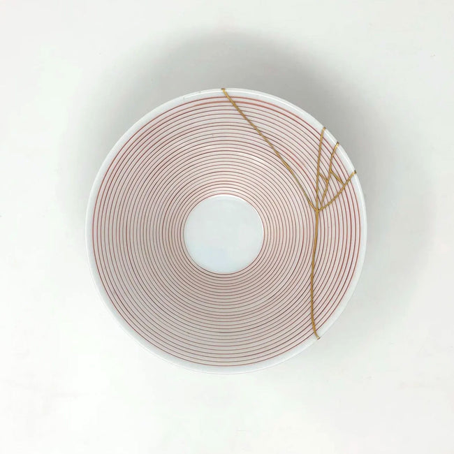 Shin Kiln Blue & Red Striped Bowl – Japanese Ceramic with 23k Gold Repair