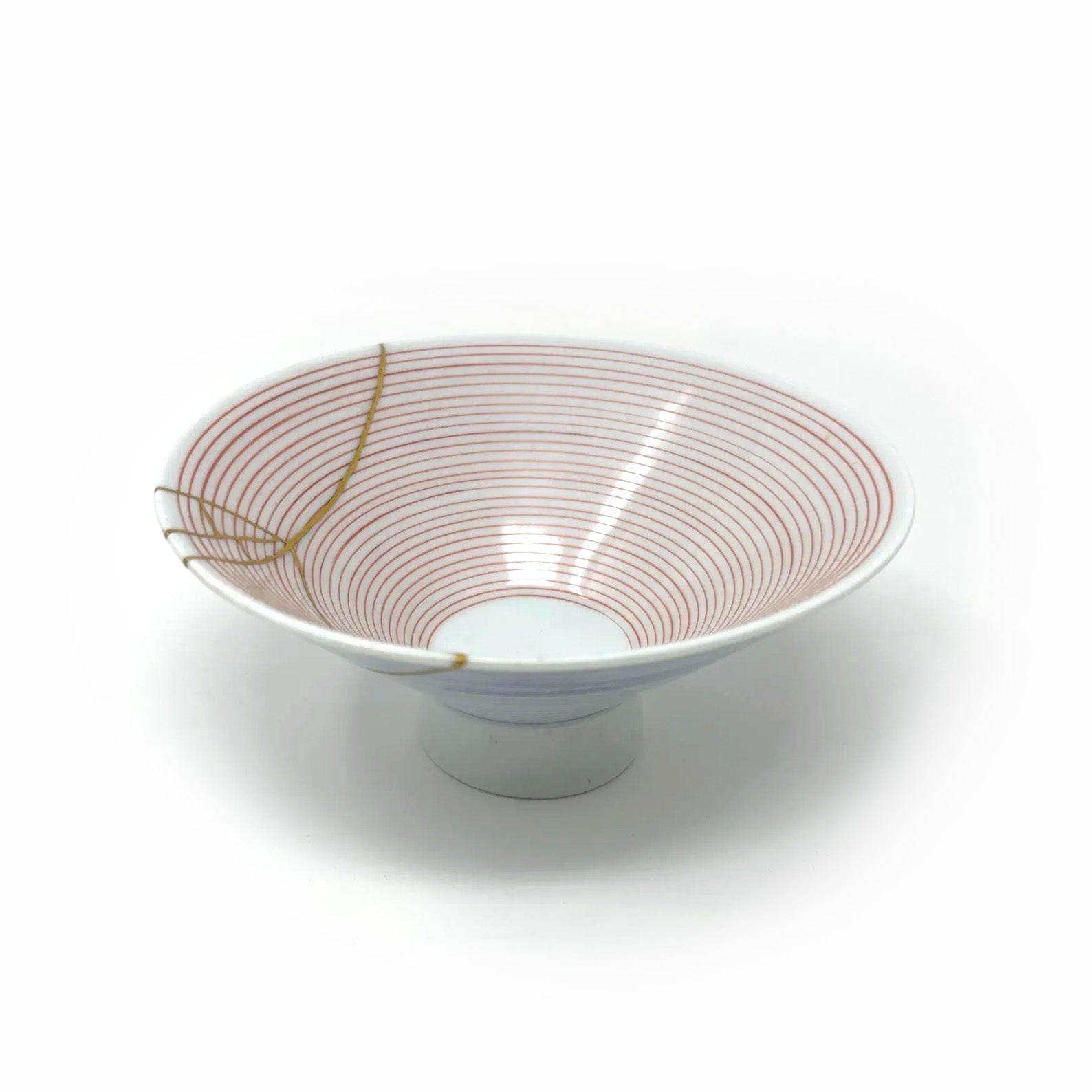 Shin Kiln Blue & Red Striped Bowl – Japanese Ceramic with 23k Gold Repair