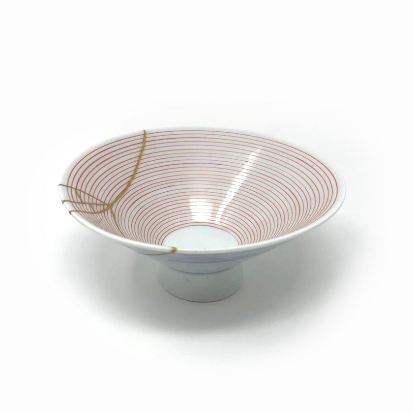 Shin Kiln Blue & Red Striped Bowl – Japanese Ceramic with 23k Gold Repair