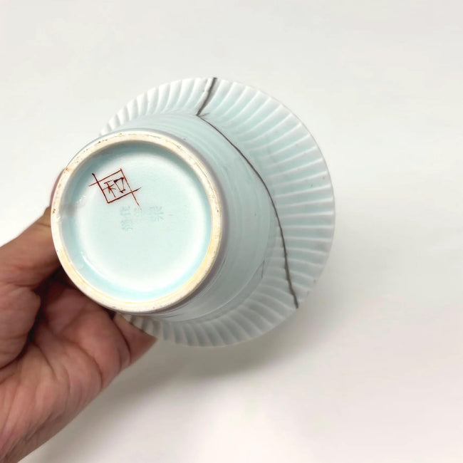 Pale Blue-Green Cup – Japanese Ceramic with Platinum Repair