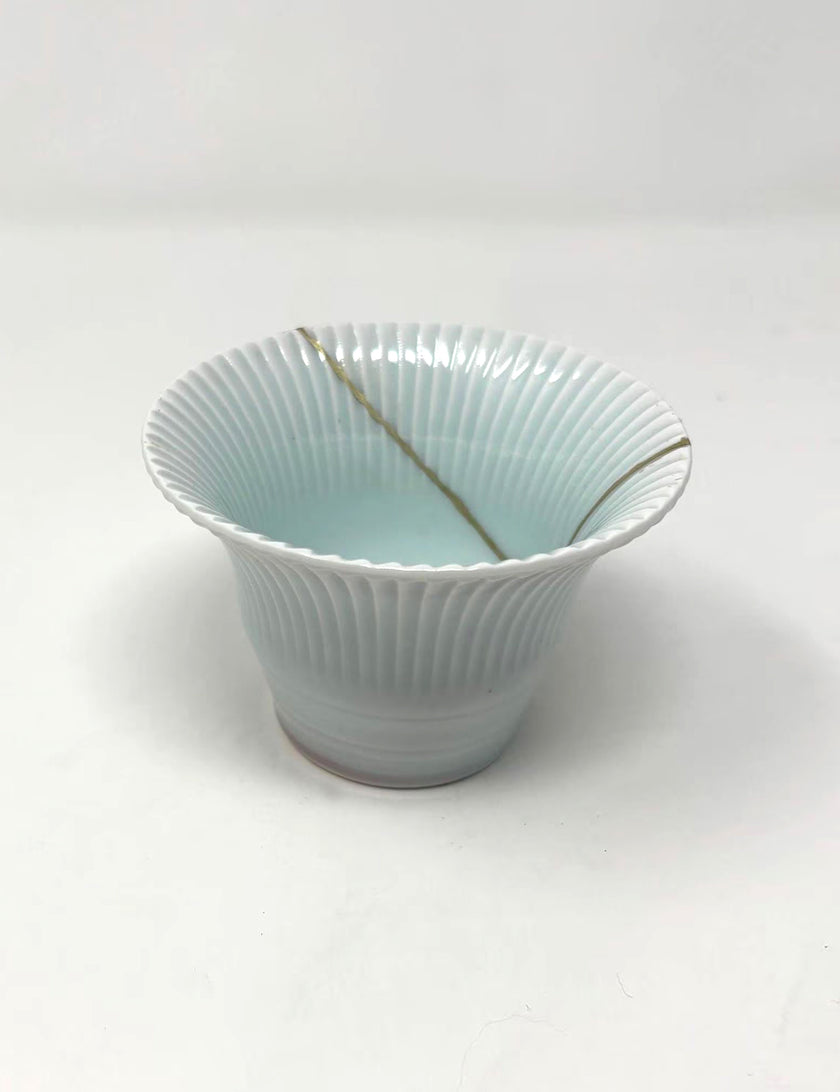 Pale Blue-Green Cup – Japanese Ceramic with 23k Gold Repair