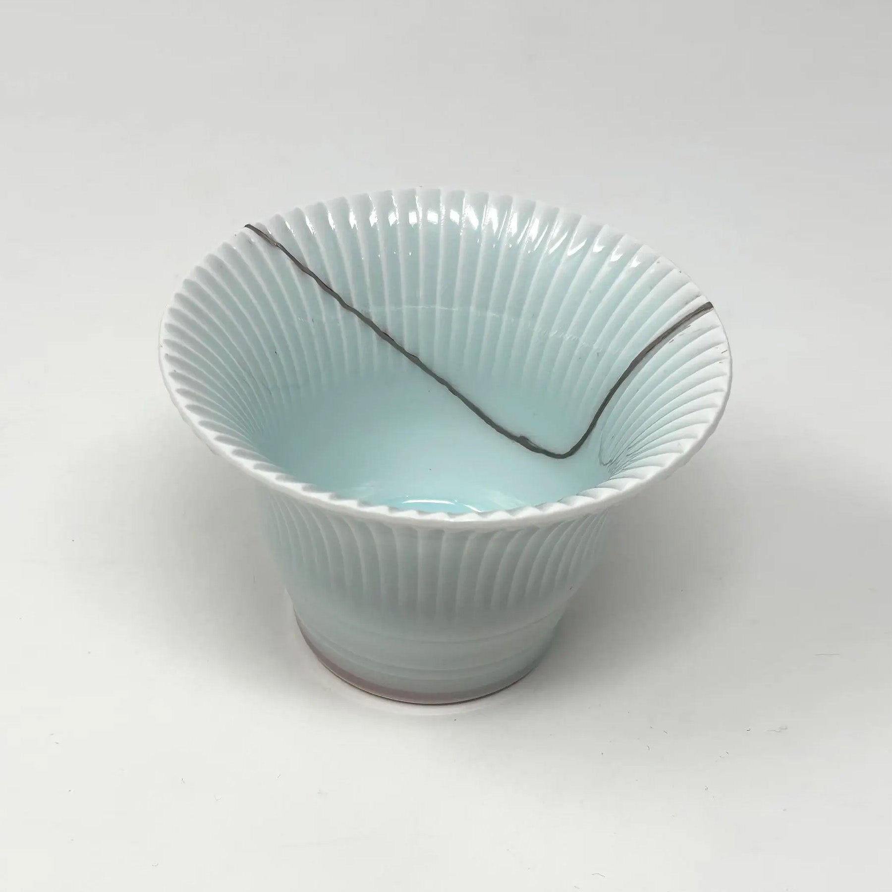 Pale Blue-Green Cup – Japanese Ceramic with Platinum Repair