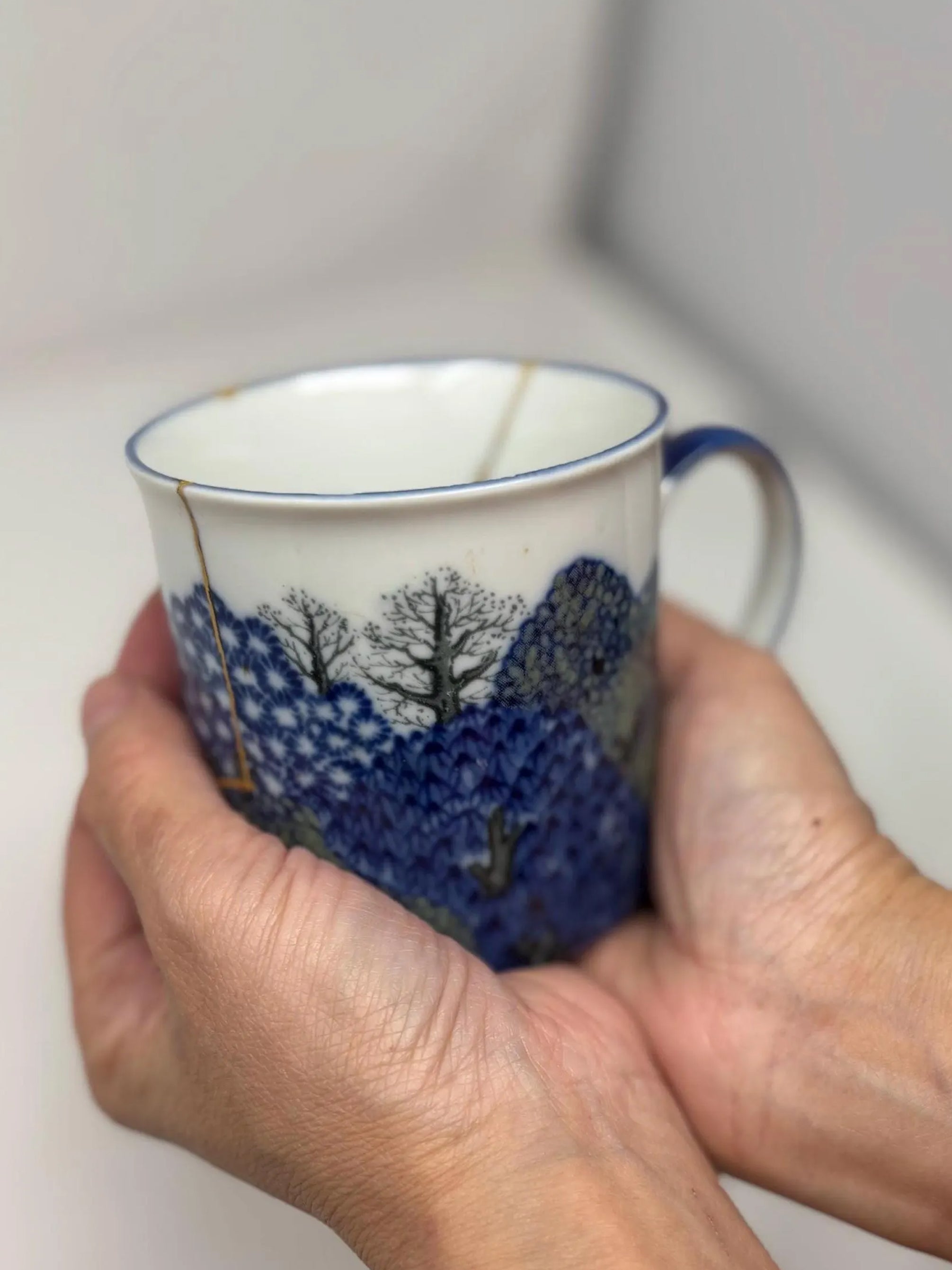 Rise + Shine Collection — Authentic Kintsugi Mug Vintage Small Mug: Blue Forest | 23k Gold Finish